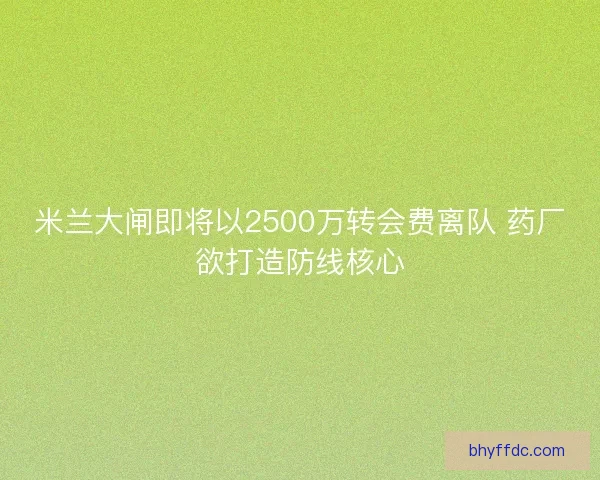 米兰大闸即将以2500万转会费离队 药厂欲打造防线核心